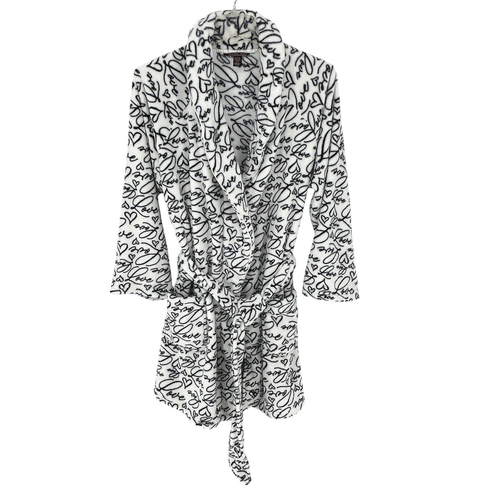 Victoria's Secret Plush Oversized Robe LOVE Script Womens Black White Medium Y2K - Picture 3 of 8